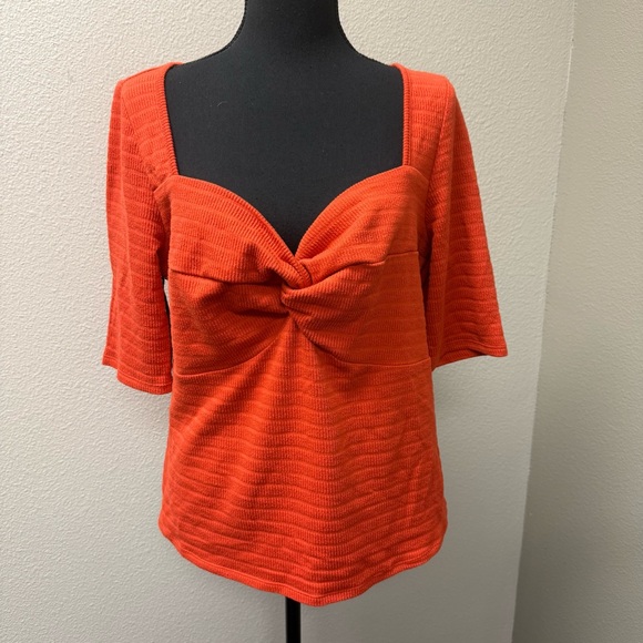 NWOT Idyllwind Orange Knot Front Top XL Western Boho Stretch Ribbed Chic Style - Picture 2 of 10